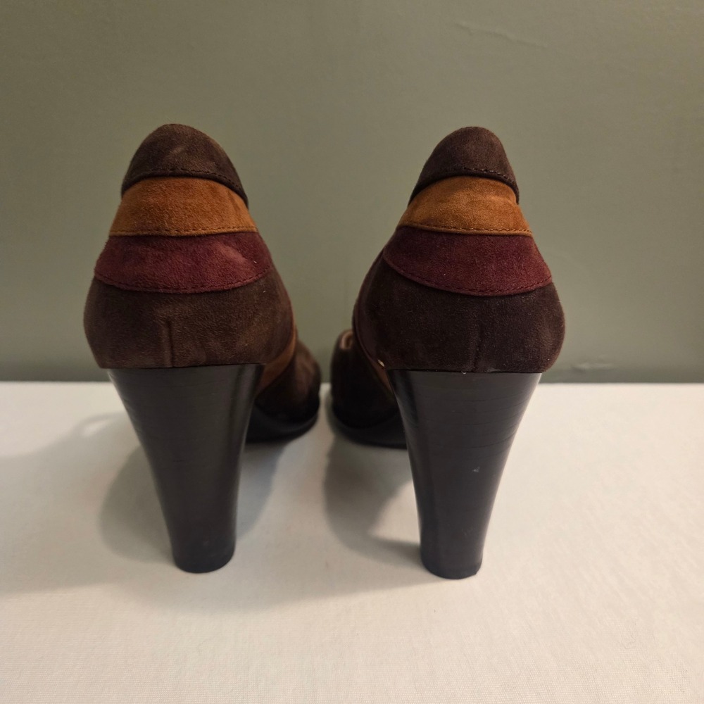 Sofft Women's Leather & Suede Open Toe Heels Size 8 Brown & Burgundy - Picture 6 of 8